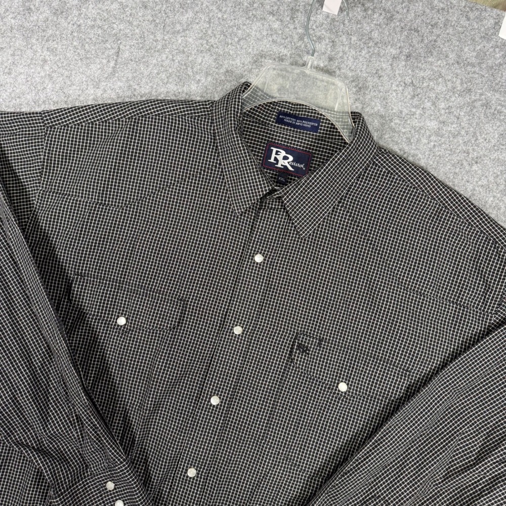 Resistol Western Pearl Snap Shirt Mens XXL Black White Grid Plaid Yoke Pocket
